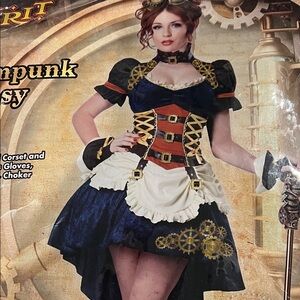 Halloween costumes Steampunk Gypsy women Costume - Navy, White & Brown